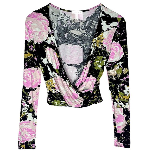 Leith Tops - Leith Floral Print Long Sleeve Surplice Wrap Top